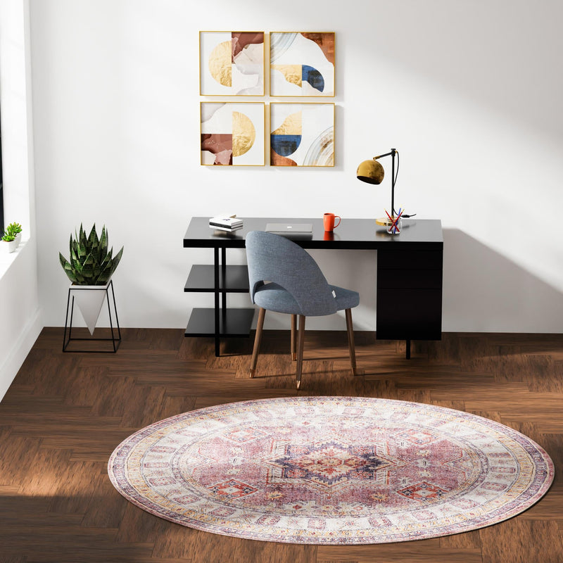 Heritage Elegance Collection Area Rug - Neuschwanstein Round Antique Rose Pink lifestyle 175