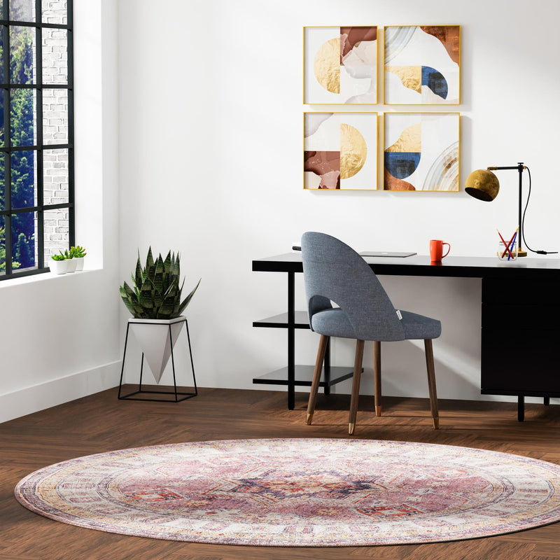 Heritage Elegance Collection Area Rug - Neuschwanstein Round Antique Rose Pink lifestyle 184