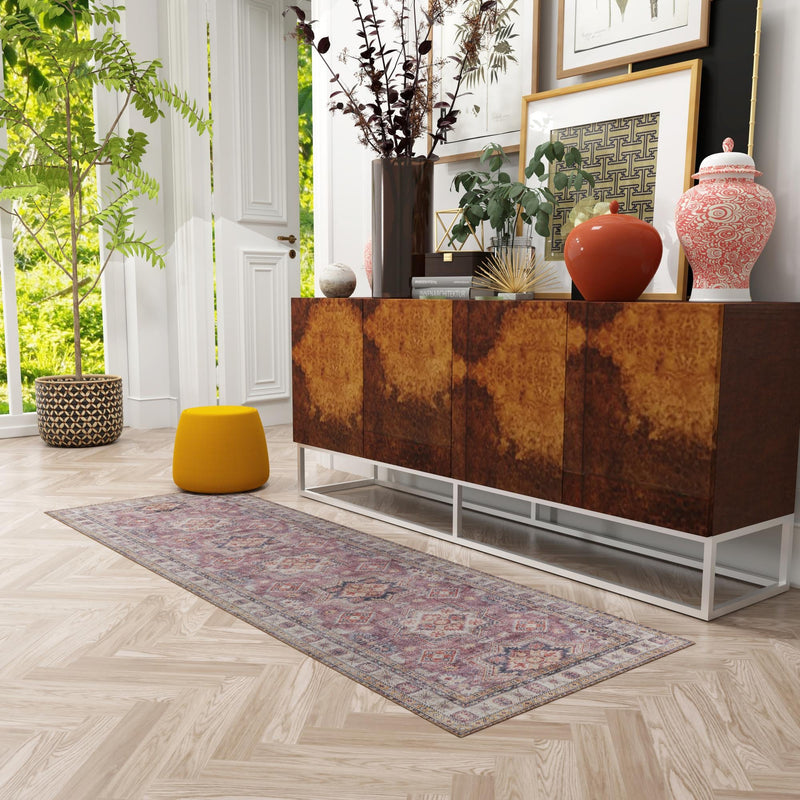 Heritage Elegance Collection Area Rug - Neuschwanstein Runner Antique Rose Pink lifestyle 150