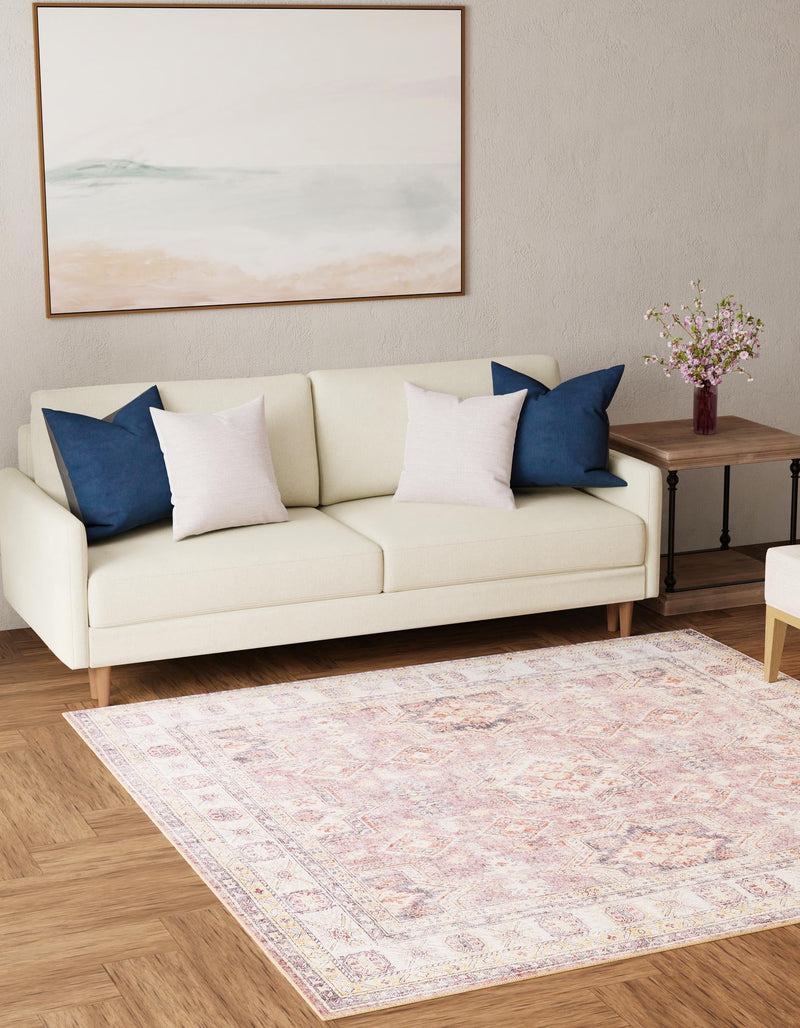 Heritage Elegance Collection Area Rug - Neuschwanstein Square Antique Rose Pink lifestyle 90