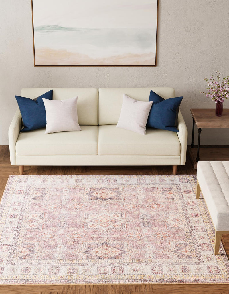 Heritage Elegance Collection Area Rug - Neuschwanstein Square Antique Rose Pink lifestyle 106