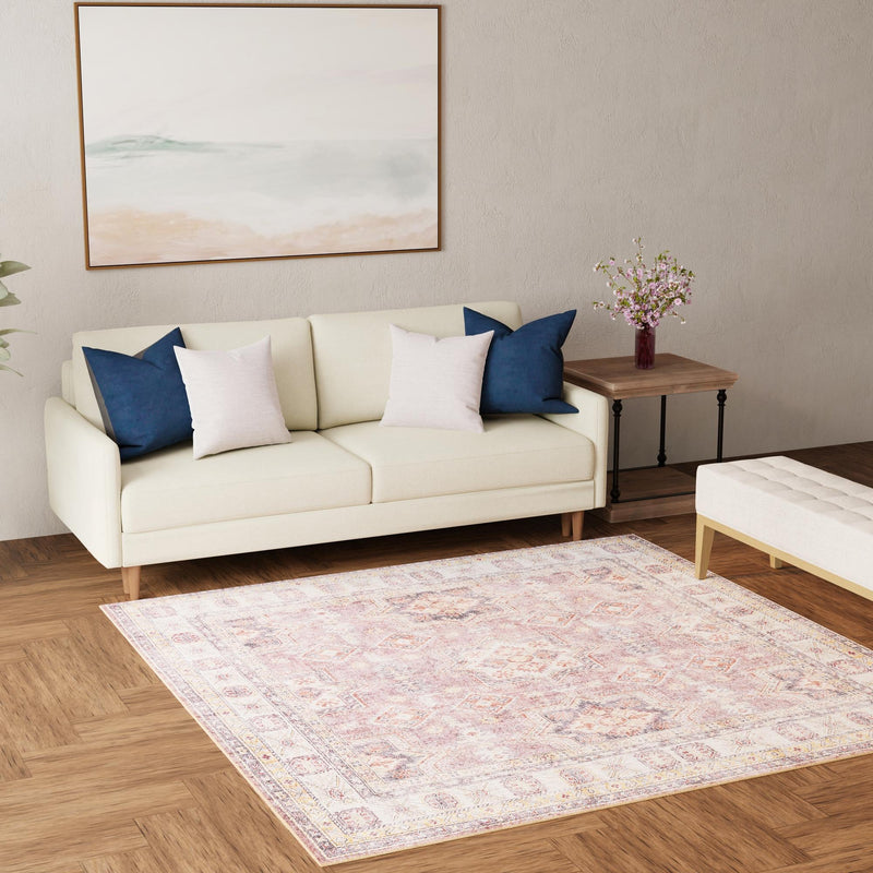 Heritage Elegance Collection Area Rug - Neuschwanstein Square Antique Rose Pink lifestyle 167