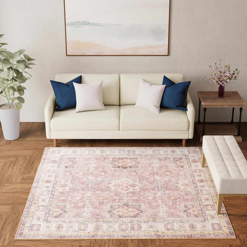 Heritage Elegance Collection Area Rug - Neuschwanstein Square Antique Rose Pink lifestyle 176
