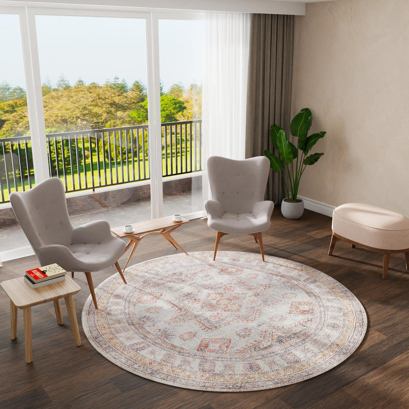 Heritage Elegance Collection Area Rug - Neuschwanstein Round Ivory lifestyle 177
