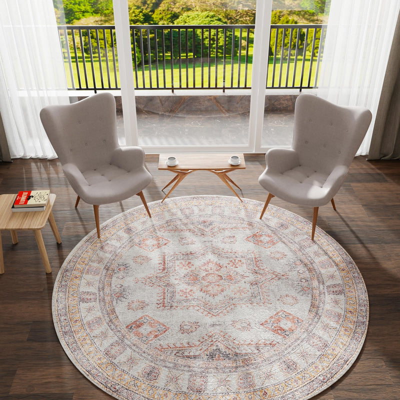 Heritage Elegance Collection Area Rug - Neuschwanstein Round Ivory lifestyle 186