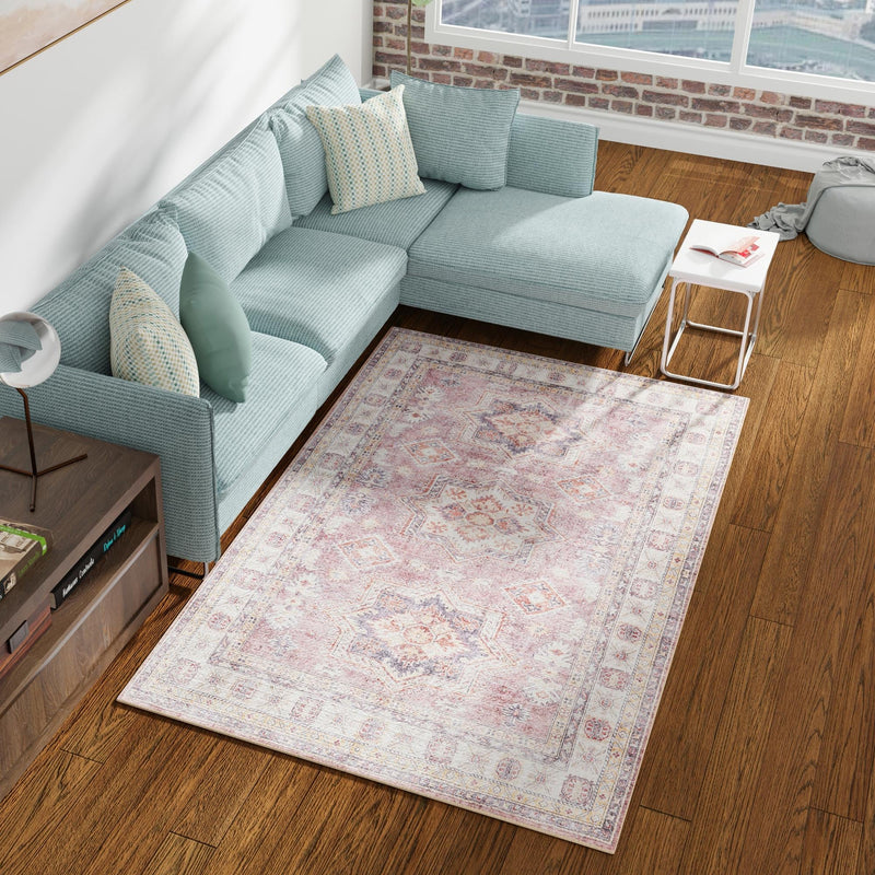 Heritage Elegance Collection Area Rug - Neuschwanstein Rectangle Antique Rose Pink lifestyle 5