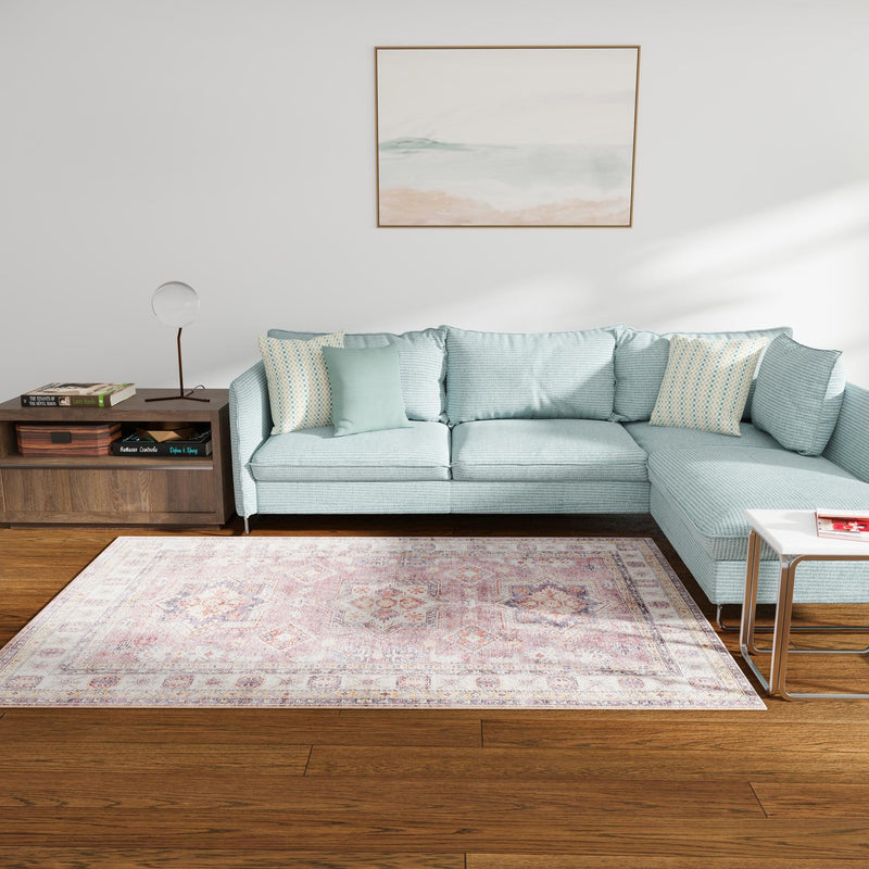 Heritage Elegance Collection Area Rug - Neuschwanstein Rectangle Antique Rose Pink lifestyle 13