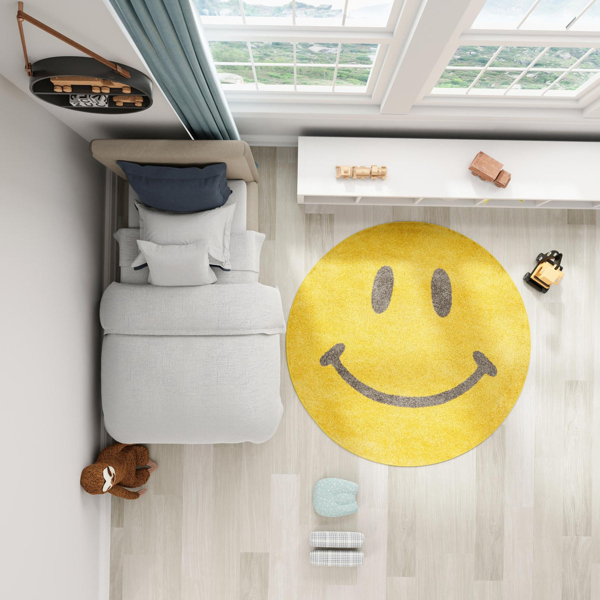 Playful Patterns Collection Area Rug - Zest Round Yellow lifestyle 11