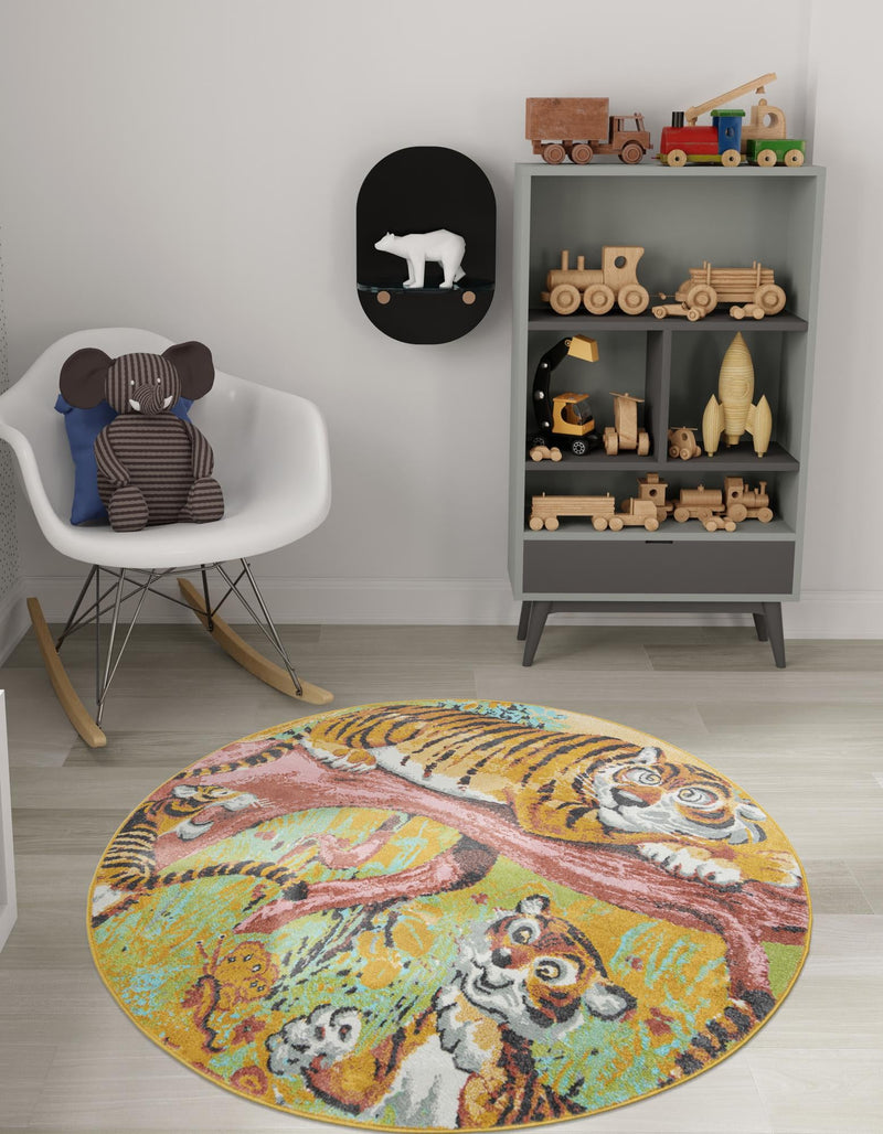 Playful Patterns Collection Area Rug - Groove Round Multi lifestyle 24