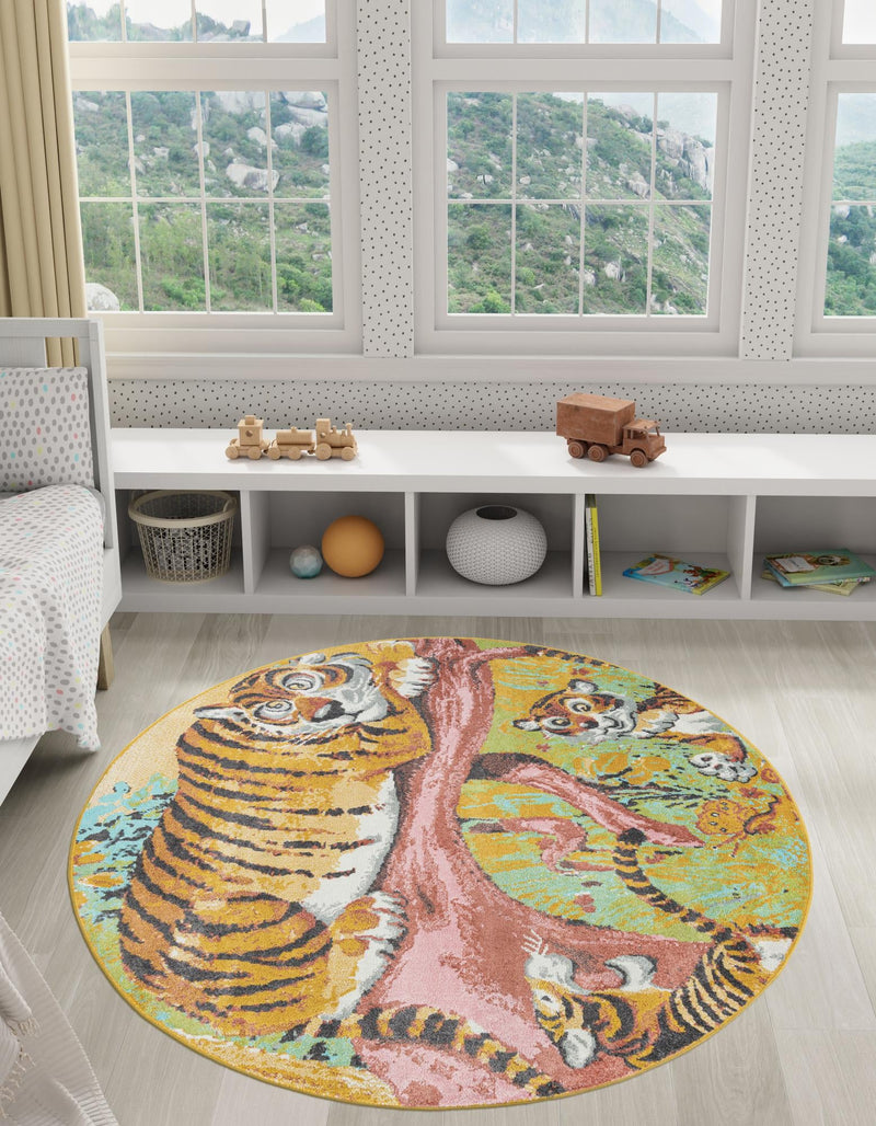 Playful Patterns Collection Area Rug - Groove Round Multi lifestyle 30