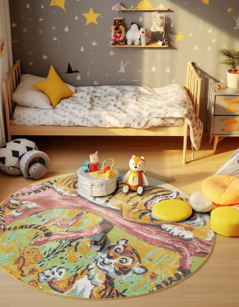 Playful Patterns Collection Area Rug - Groove Round Multi lifestyle 31