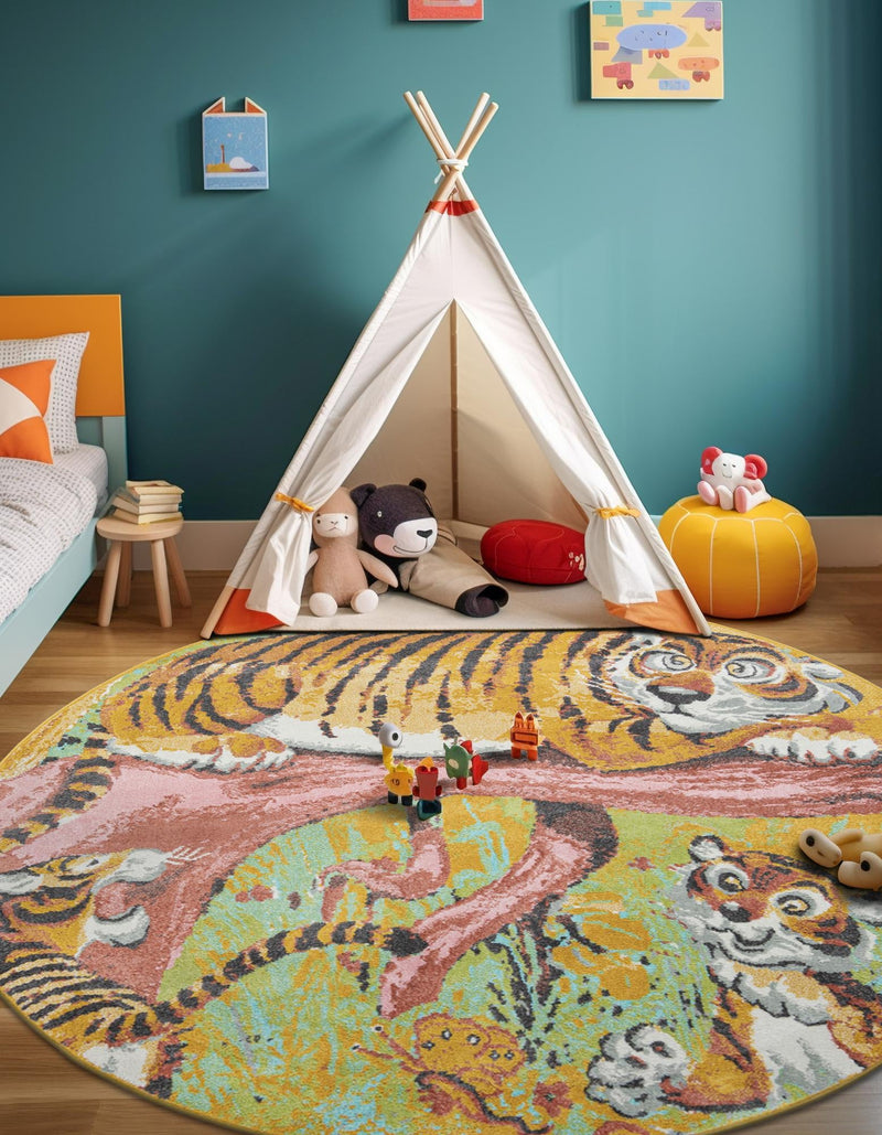 Playful Patterns Collection Area Rug - Groove Round Multi lifestyle 32