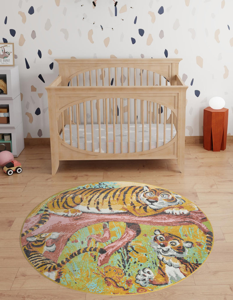 Playful Patterns Collection Area Rug - Groove Round Multi lifestyle 33