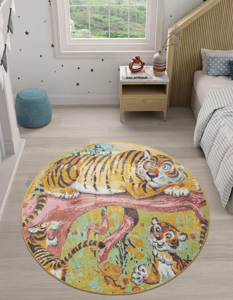 Playful Patterns Collection Area Rug - Groove Round Multi lifestyle 34