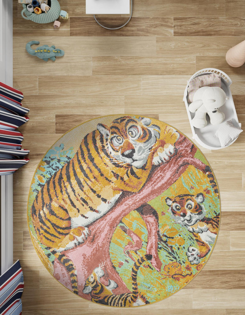 Playful Patterns Collection Area Rug - Groove Round Multi lifestyle 35