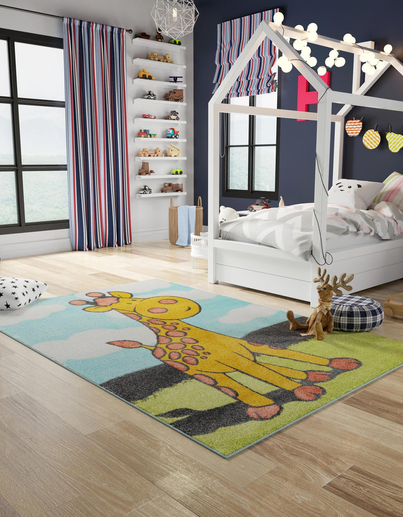Playful Patterns Collection Area Rug - Frolic Rectangle Blue lifestyle 3