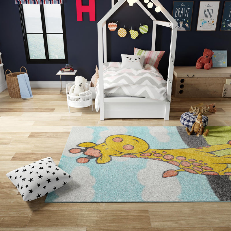 Playful Patterns Collection Area Rug - Frolic Rectangle Blue lifestyle 18
