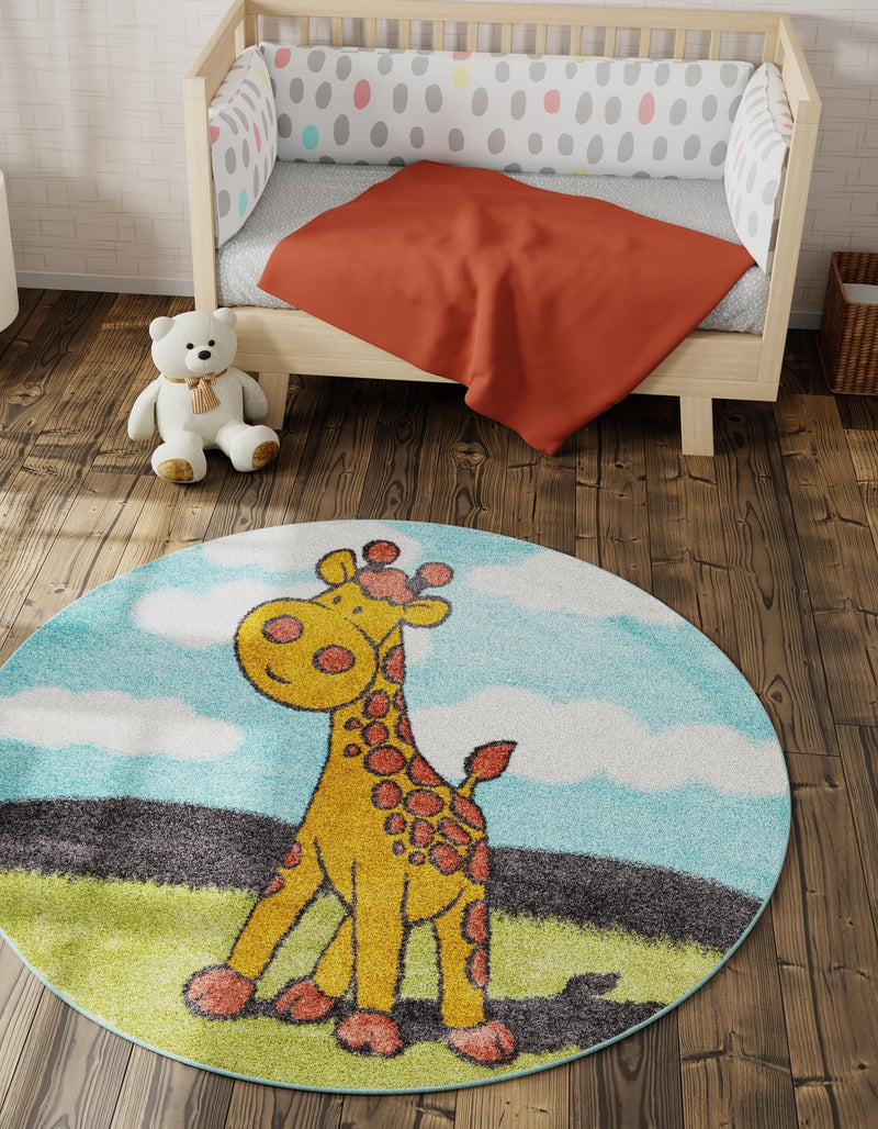 Playful Patterns Collection Area Rug - Frolic Round Blue lifestyle 22