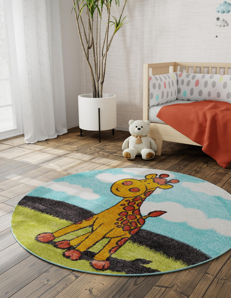 Playful Patterns Collection Area Rug - Frolic Round Blue lifestyle 24