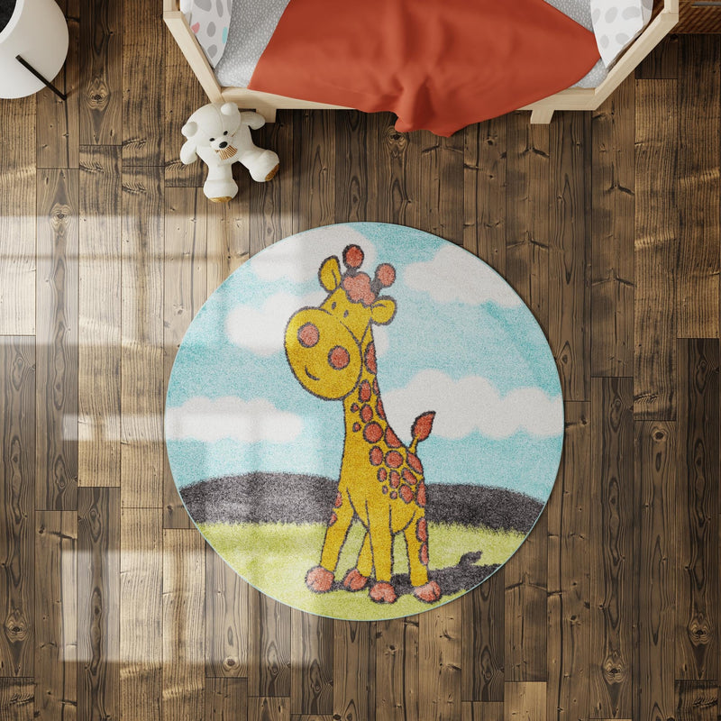 Playful Patterns Collection Area Rug - Frolic Round Blue lifestyle 56