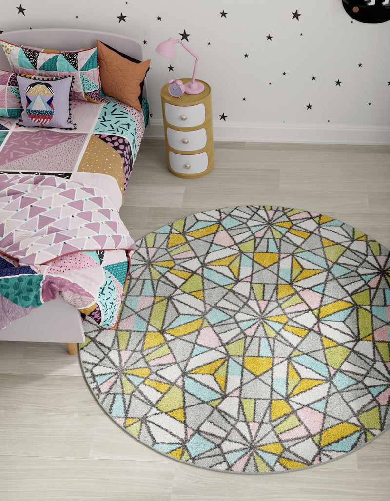 Playful Patterns Collection Area Rug - Chromatic Round Multi lifestyle 22