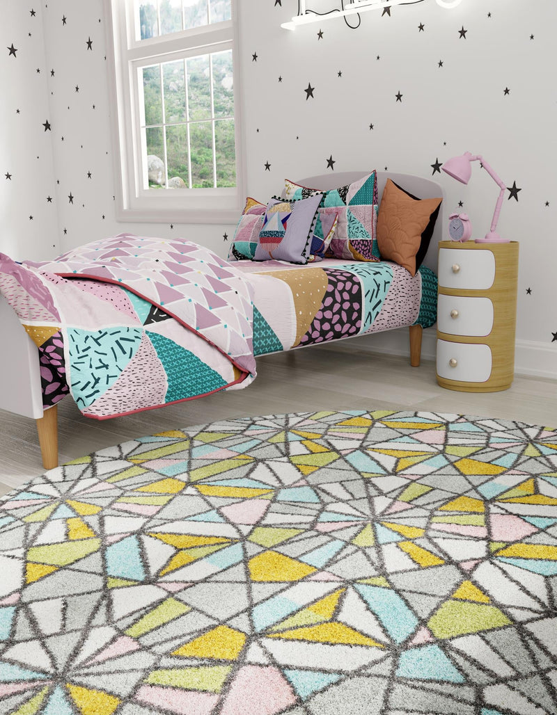 Playful Patterns Collection Area Rug - Chromatic Round Multi lifestyle 26