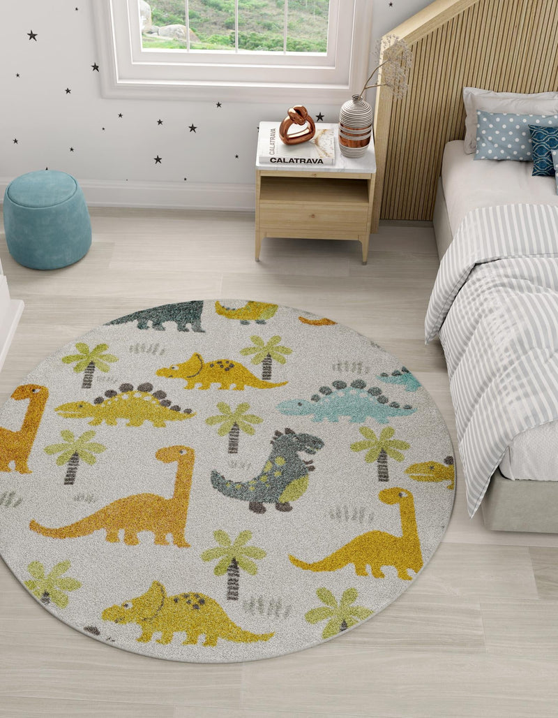 Playful Patterns Collection Area Rug - Pastiche Round Ivory lifestyle 22