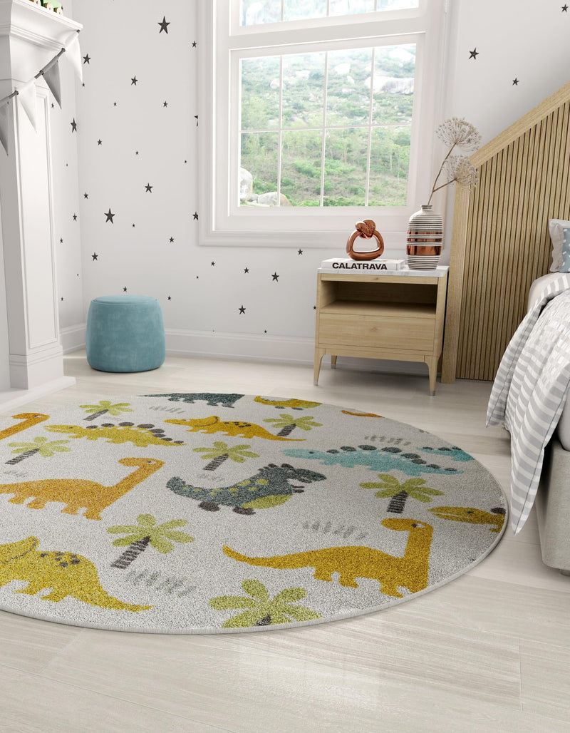 Playful Patterns Collection Area Rug - Pastiche Round Ivory lifestyle 24