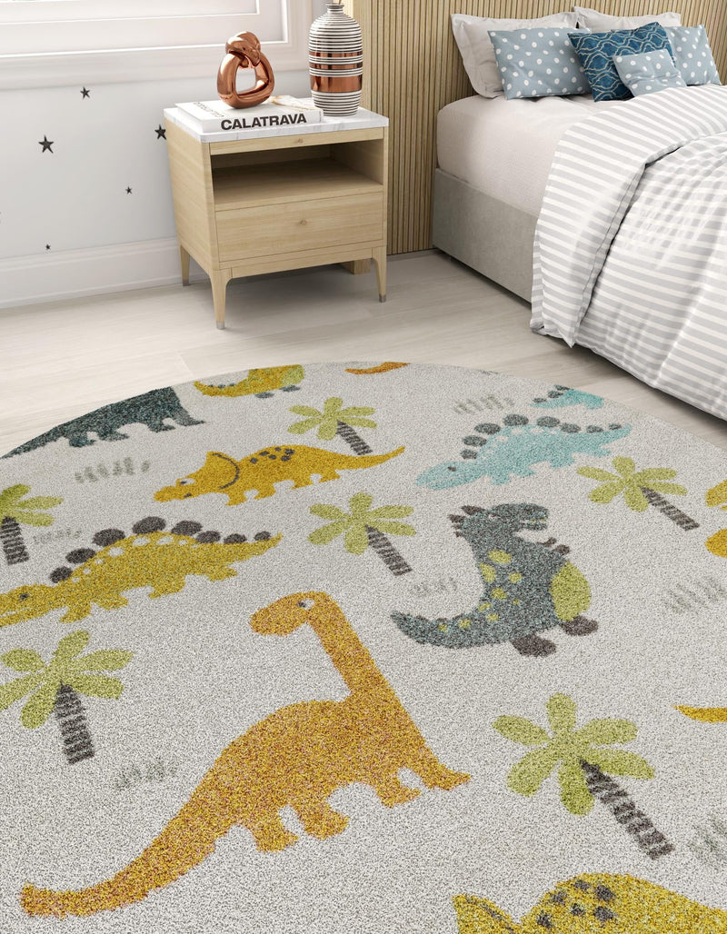 Playful Patterns Collection Area Rug - Pastiche Round Ivory lifestyle 26