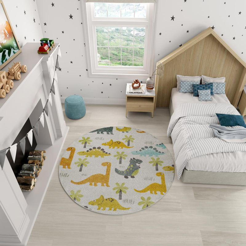 Playful Patterns Collection Area Rug - Pastiche Round Ivory lifestyle 50