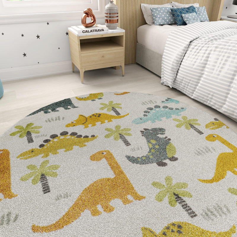Playful Patterns Collection Area Rug - Pastiche Round Ivory lifestyle 54