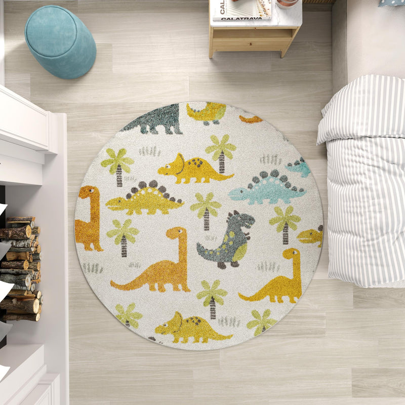 Playful Patterns Collection Area Rug - Pastiche Round Ivory lifestyle 56