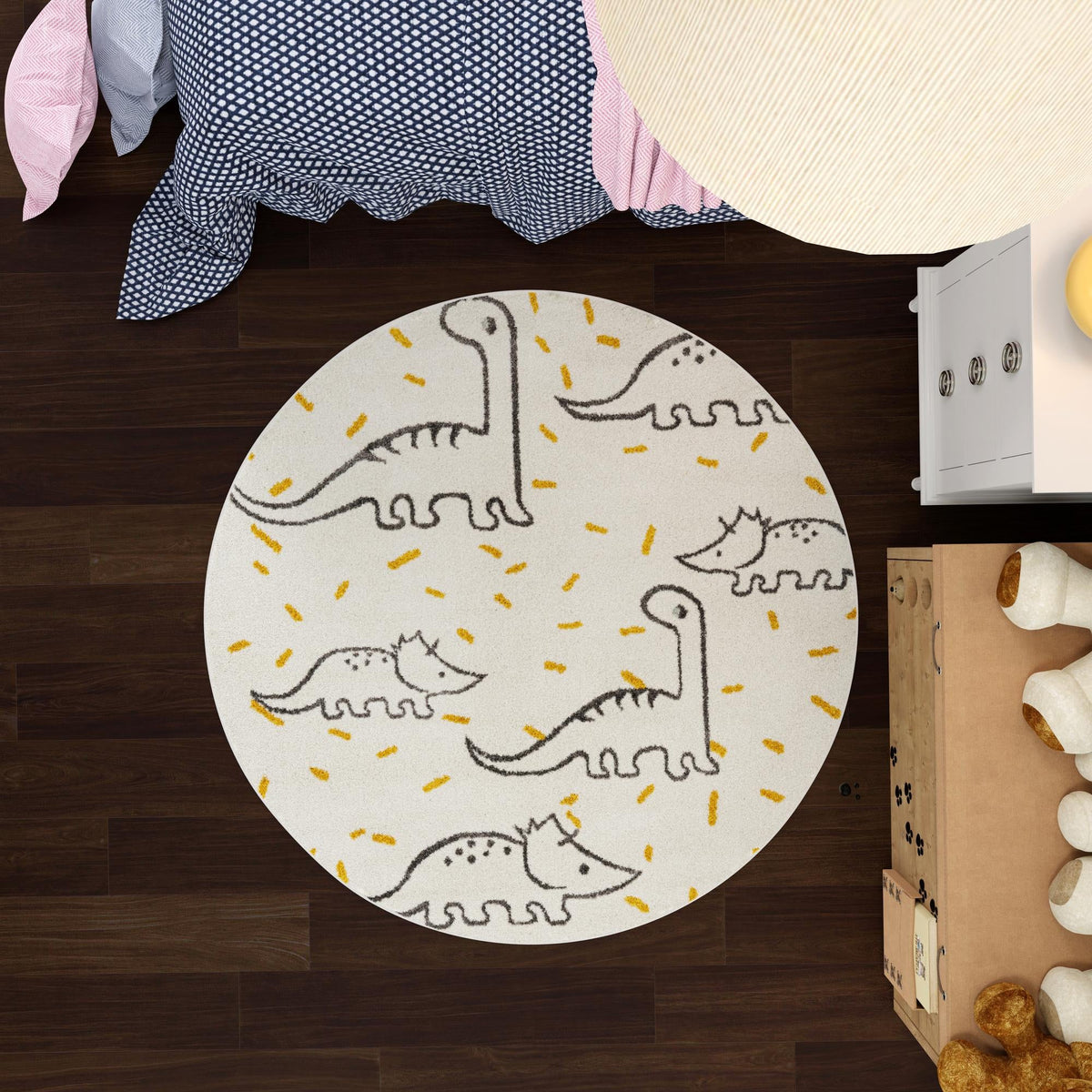 Playful Patterns Collection Area Rug - Jamboree Round Ivory lifestyle 53