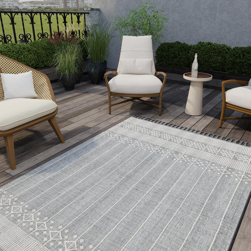 Sustainable Nomad Terrace Collection Area Rug - Reef Rectangle Cool Gray lifestyle 34