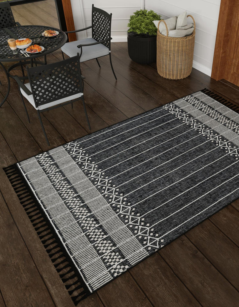Sustainable Nomad Terrace Collection Area Rug - Reef Rectangle Charcoal Black lifestyle 7