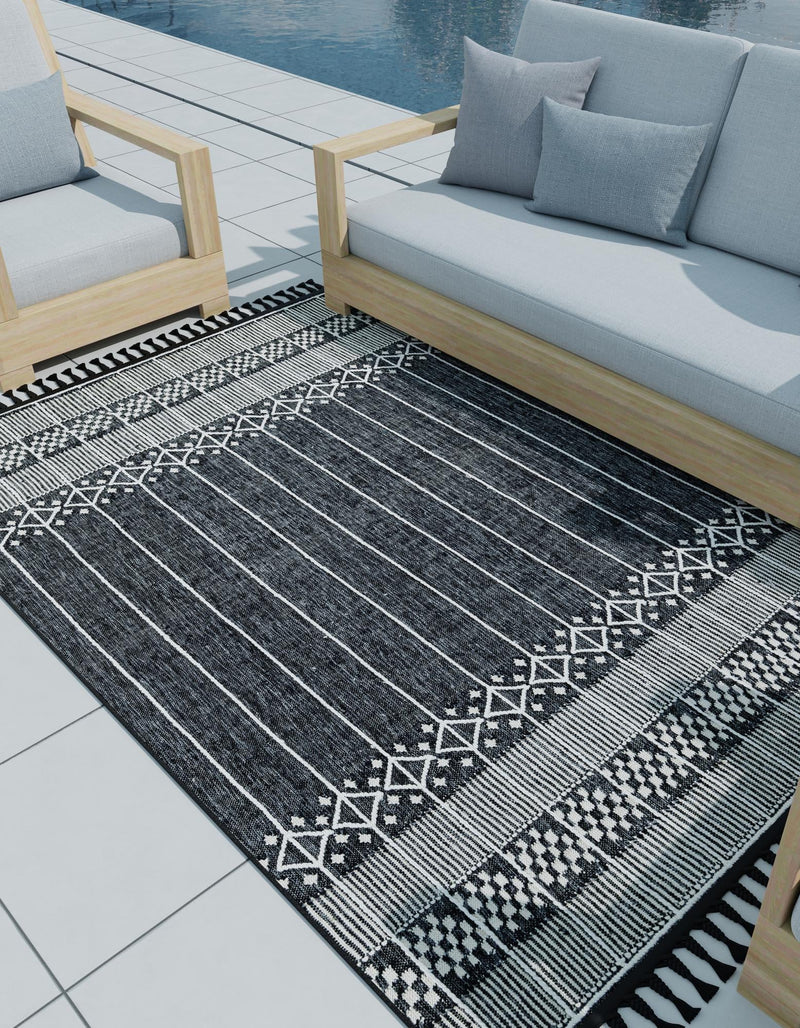 Sustainable Nomad Terrace Collection Area Rug - Reef Rectangle Charcoal Black lifestyle 14