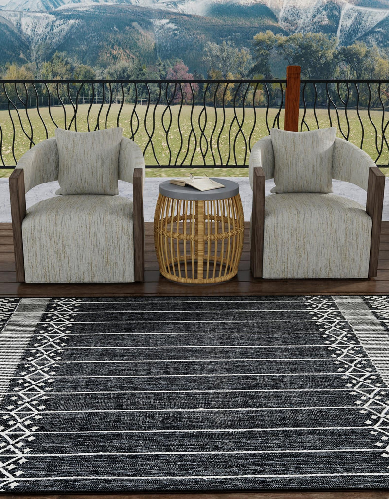 Sustainable Nomad Terrace Collection Area Rug - Reef Rectangle Charcoal Black lifestyle 28