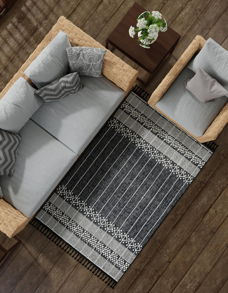 Sustainable Nomad Terrace Collection Area Rug - Reef Rectangle Charcoal Black lifestyle 35