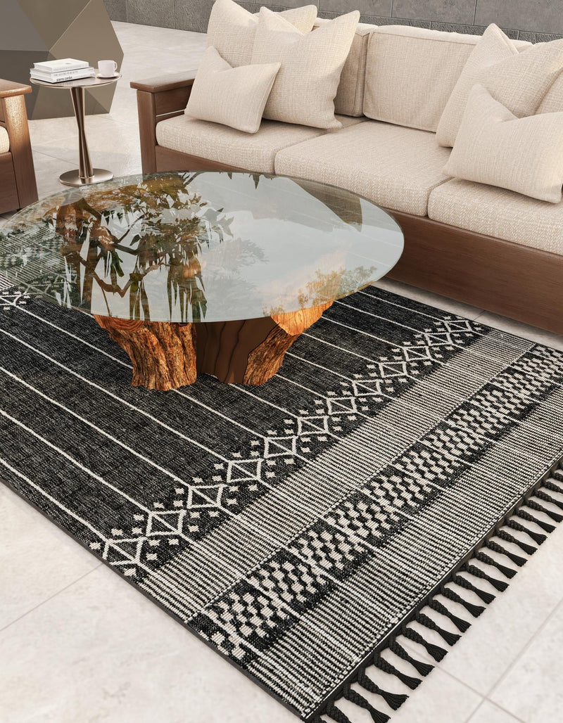Sustainable Nomad Terrace Collection Area Rug - Reef Rectangle Charcoal Black lifestyle 48