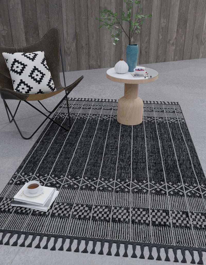 Sustainable Nomad Terrace Collection Area Rug - Reef Rectangle Charcoal Black lifestyle 54