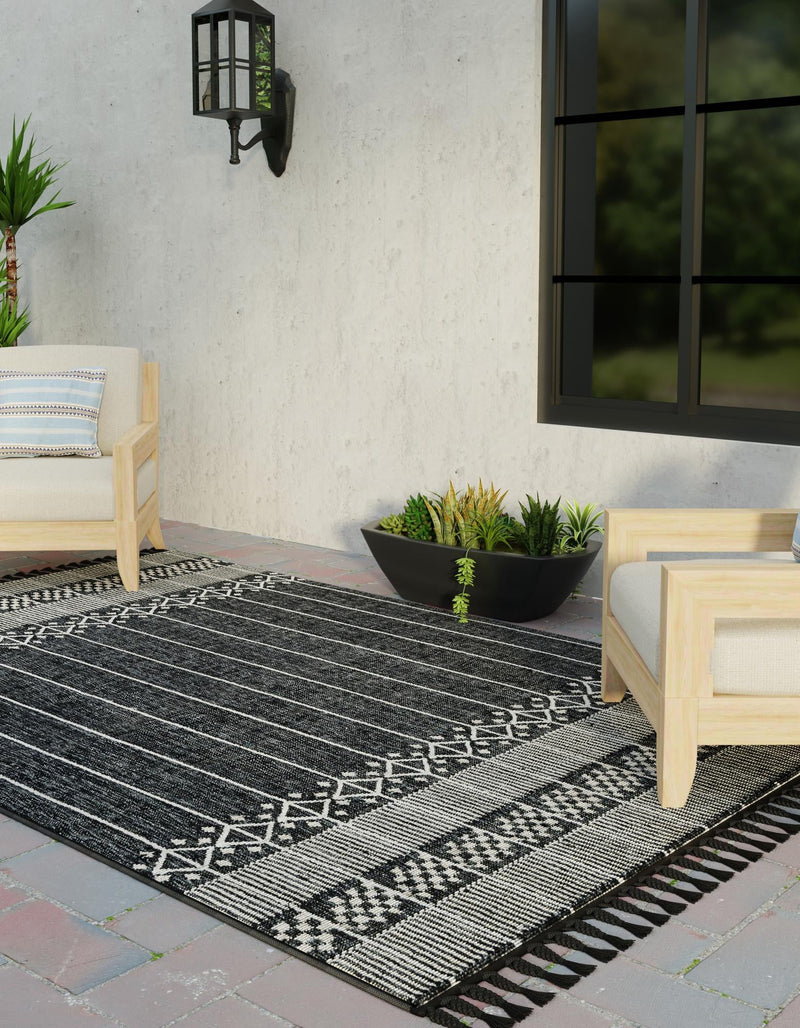 Sustainable Nomad Terrace Collection Area Rug - Reef Rectangle Charcoal Black lifestyle 65