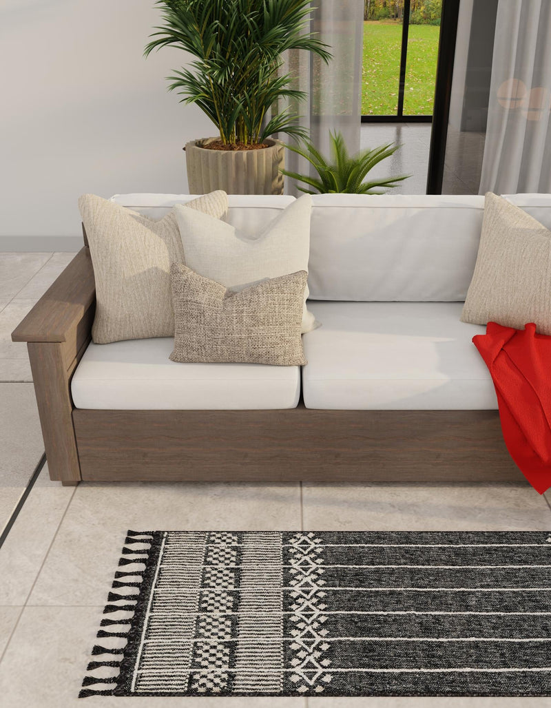 Sustainable Nomad Terrace Collection Area Rug - Reef Runner Charcoal Black lifestyle 160