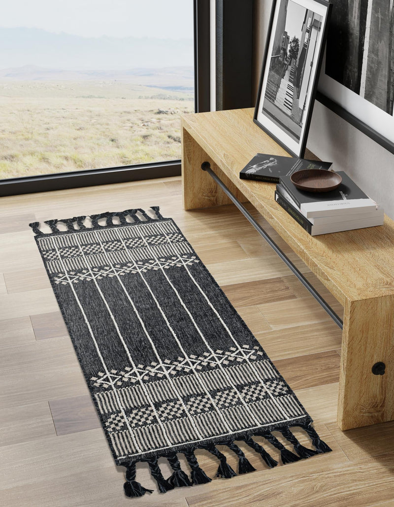 Sustainable Nomad Terrace Collection Area Rug - Reef Runner Charcoal Black lifestyle 165