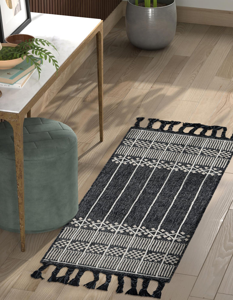 Sustainable Nomad Terrace Collection Area Rug - Reef Runner Charcoal Black lifestyle 180
