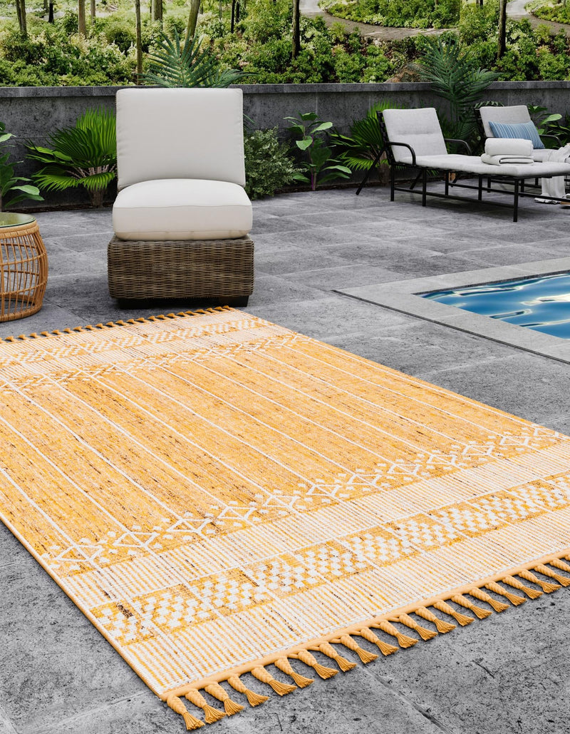 Sustainable Nomad Terrace Collection Area Rug - Reef Rectangle Mustard Yellow lifestyle 4
