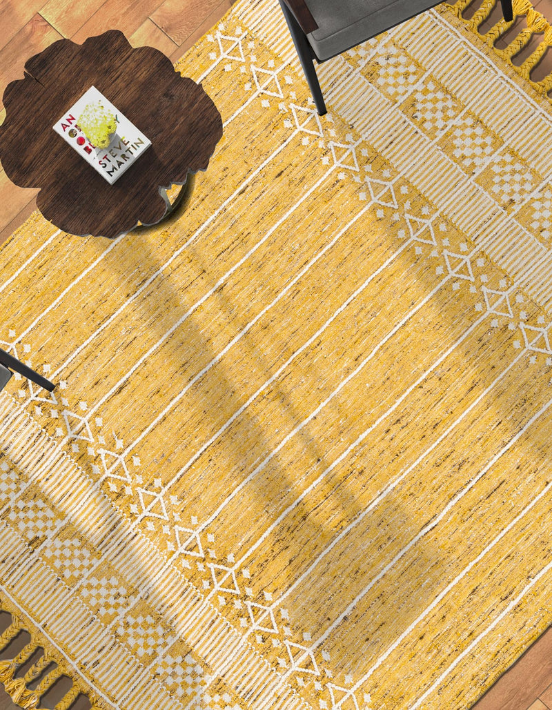 Sustainable Nomad Terrace Collection Area Rug - Reef Rectangle Mustard Yellow lifestyle 6