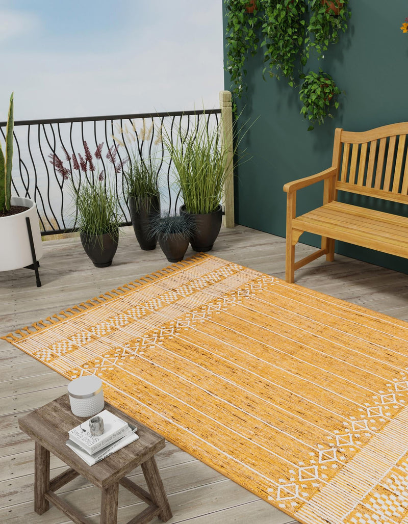 Sustainable Nomad Terrace Collection Area Rug - Reef Rectangle Mustard Yellow lifestyle 8