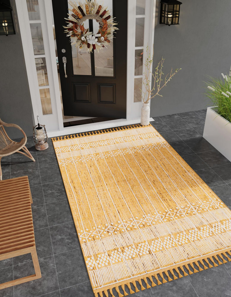 Sustainable Nomad Terrace Collection Area Rug - Reef Rectangle Mustard Yellow lifestyle 12