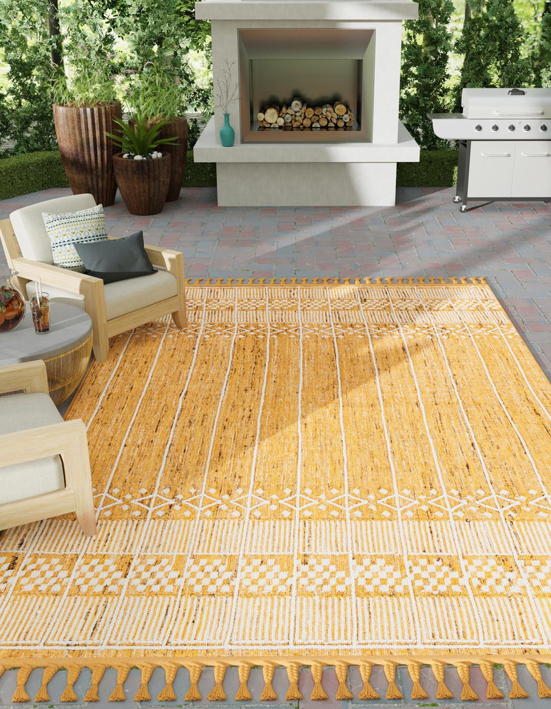 Sustainable Nomad Terrace Collection Area Rug - Reef Rectangle Mustard Yellow lifestyle 16