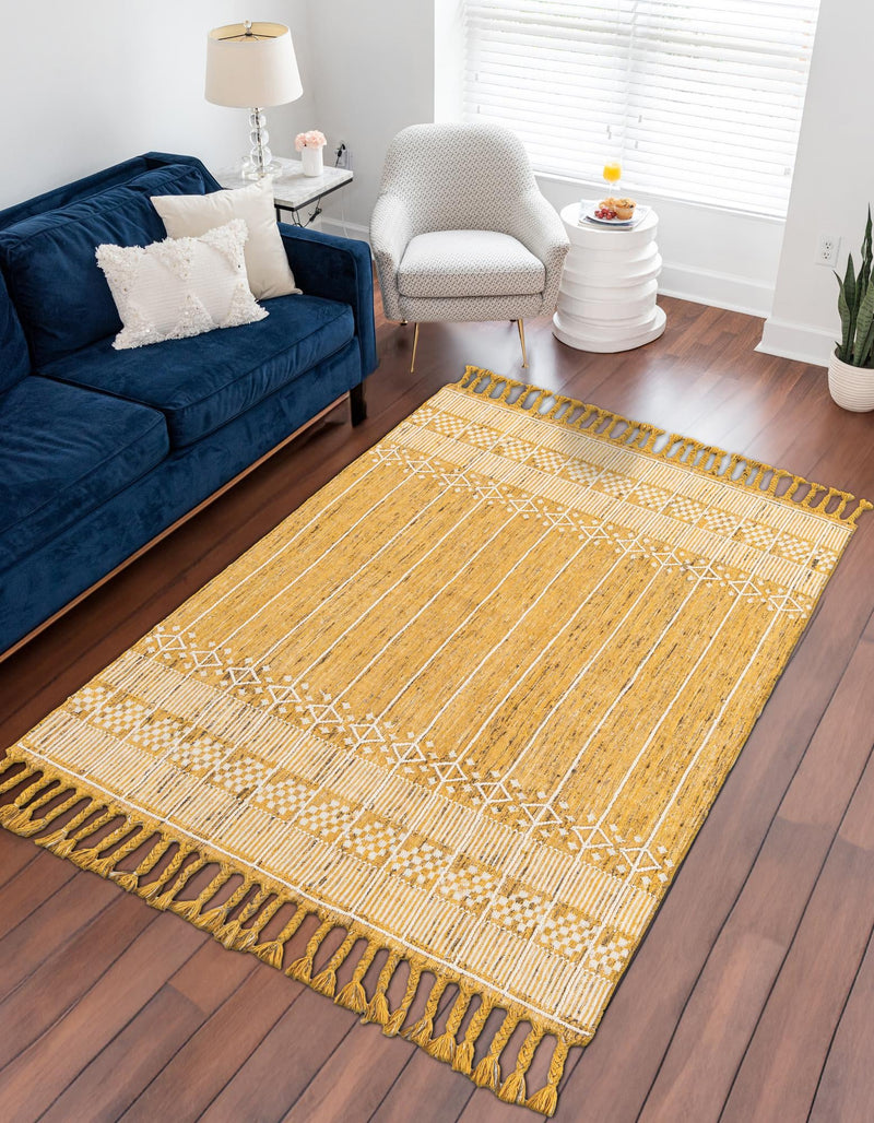 Sustainable Nomad Terrace Collection Area Rug - Reef Rectangle Mustard Yellow lifestyle 21